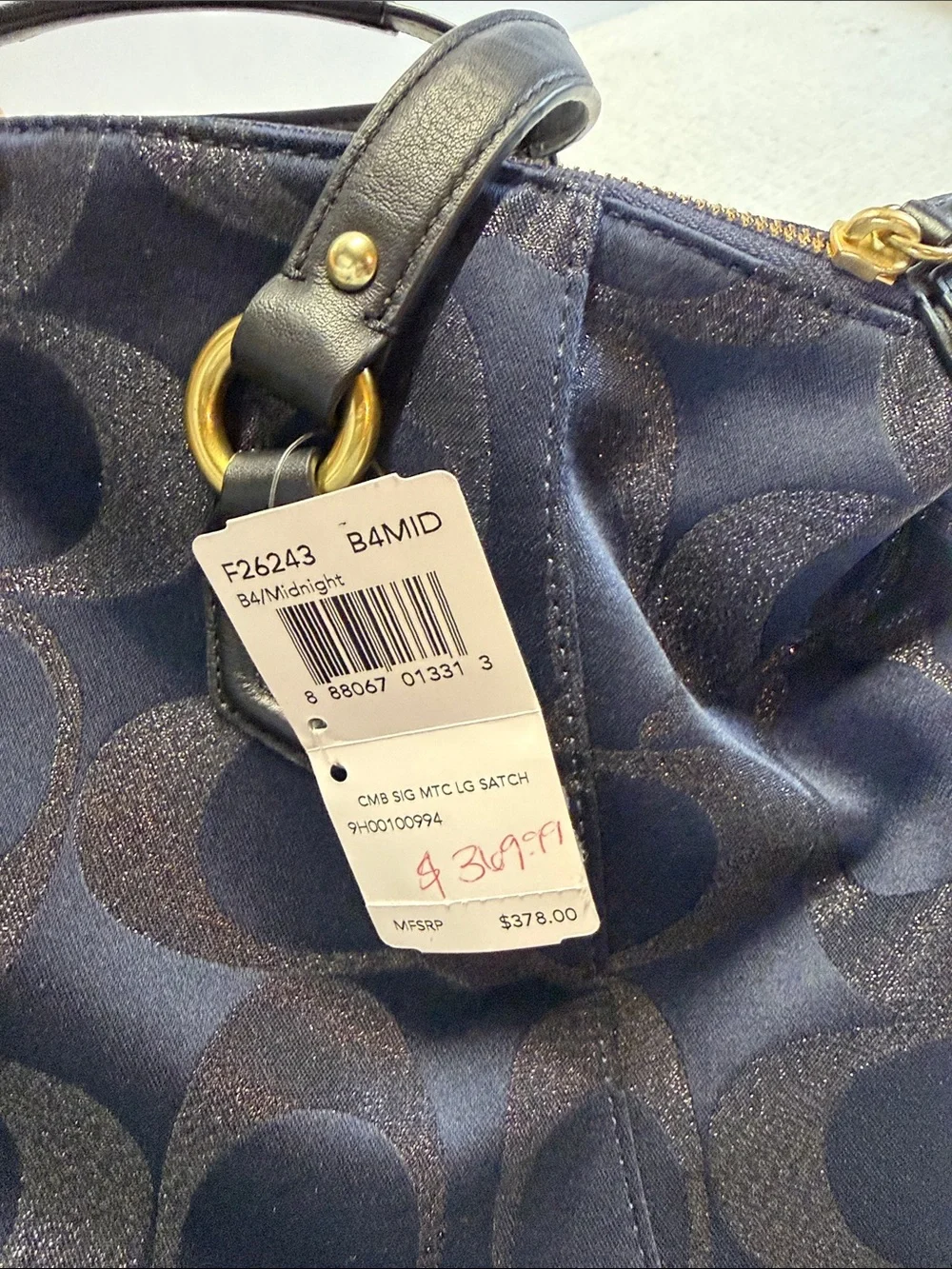 Coach NWT F26243 Signature Metallic Midnight Large Satchel Bag